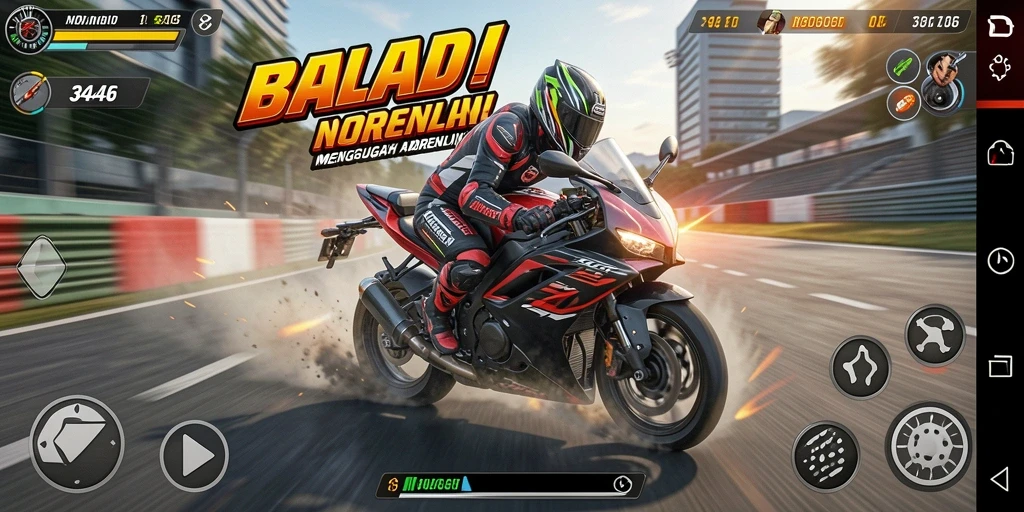 Tangkapan layar gameplay 3446 yang mendebarkan dalam balap motor.