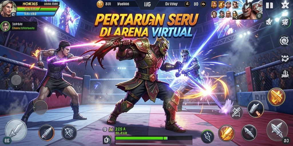 Tampilan gameplay HOKI65 yang seru di arena pertarungan.