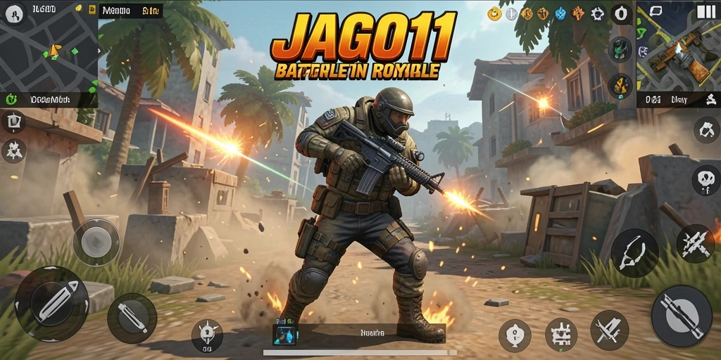 Tampilan gameplay JAGO11 yang seru dan mendebarkan dalam pertempuran Battle Royale.
