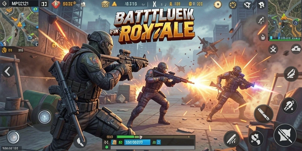 Screenshot gameplay seru dari MPO2121 dalam pertempuran Battle Royale.