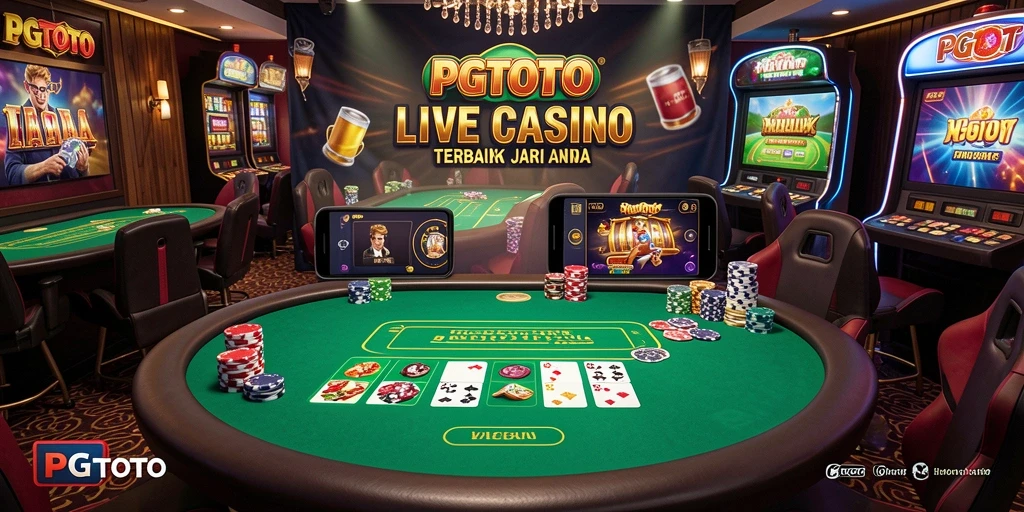 Screenshot gameplay PGTOTO menampilkan dealer langsung dan suasana kasino yang nyata.