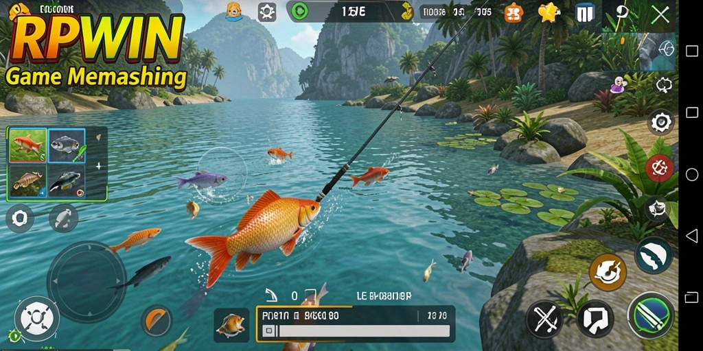 Tampilan gameplay seru dalam RPWIN saat menangkap ikan besar.