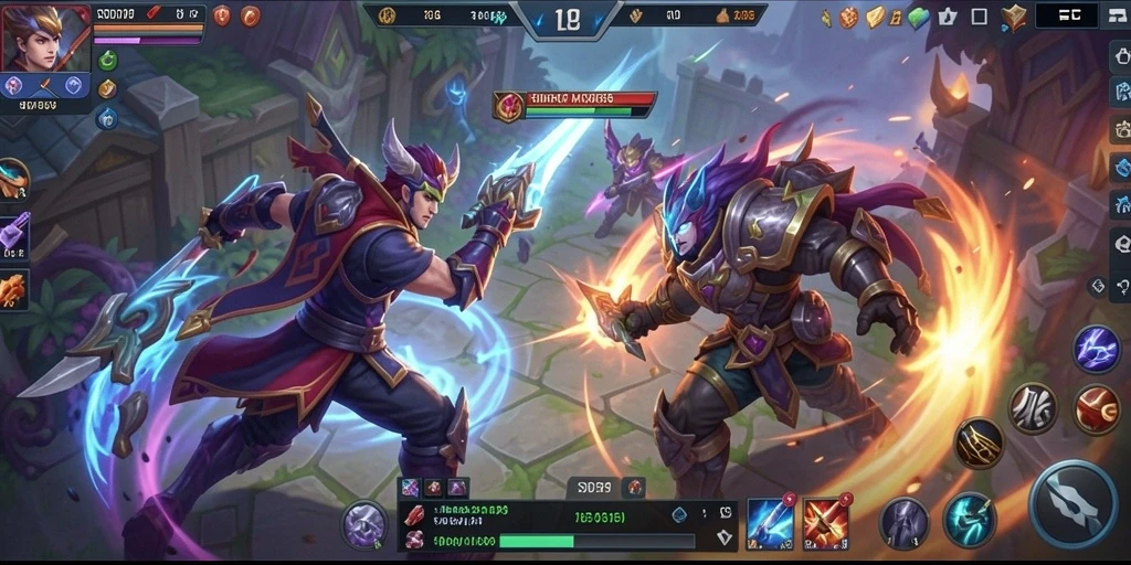 Screenshot menampilkan aksi gameplay seru dalam game MOBA.
