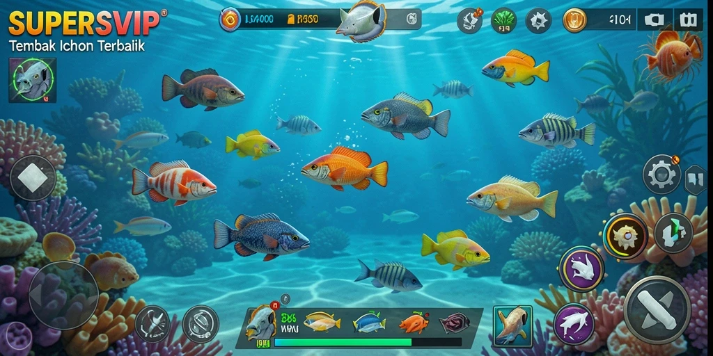 Tampilan gameplay seru dari SUPERSVIP saat menembak ikan.